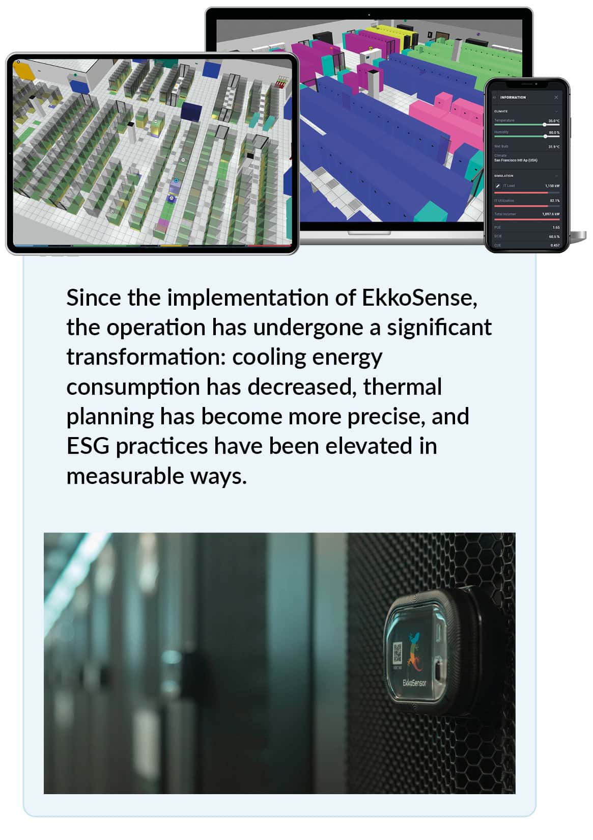 Since the implementation of EkkoSense, the operation has undergone a significant transformation: cooling energy consumption has decreased, thermal planning has become more precise, and ESG practices have been elevated in measurable ways.