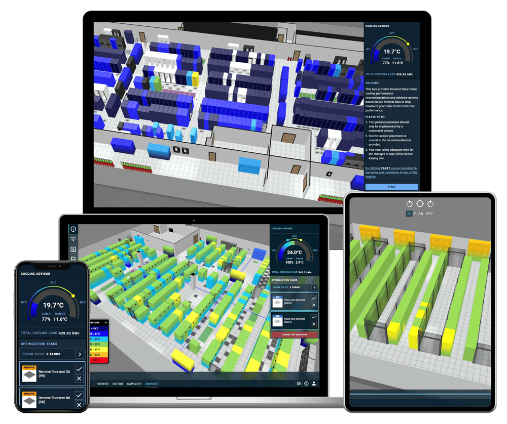 Cooling Advisor data center cooling best practice, screenshots from EkkoSense