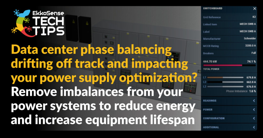 EkkoSense data center management tech tip on 3-phase power balancing / balancing 3-phase power