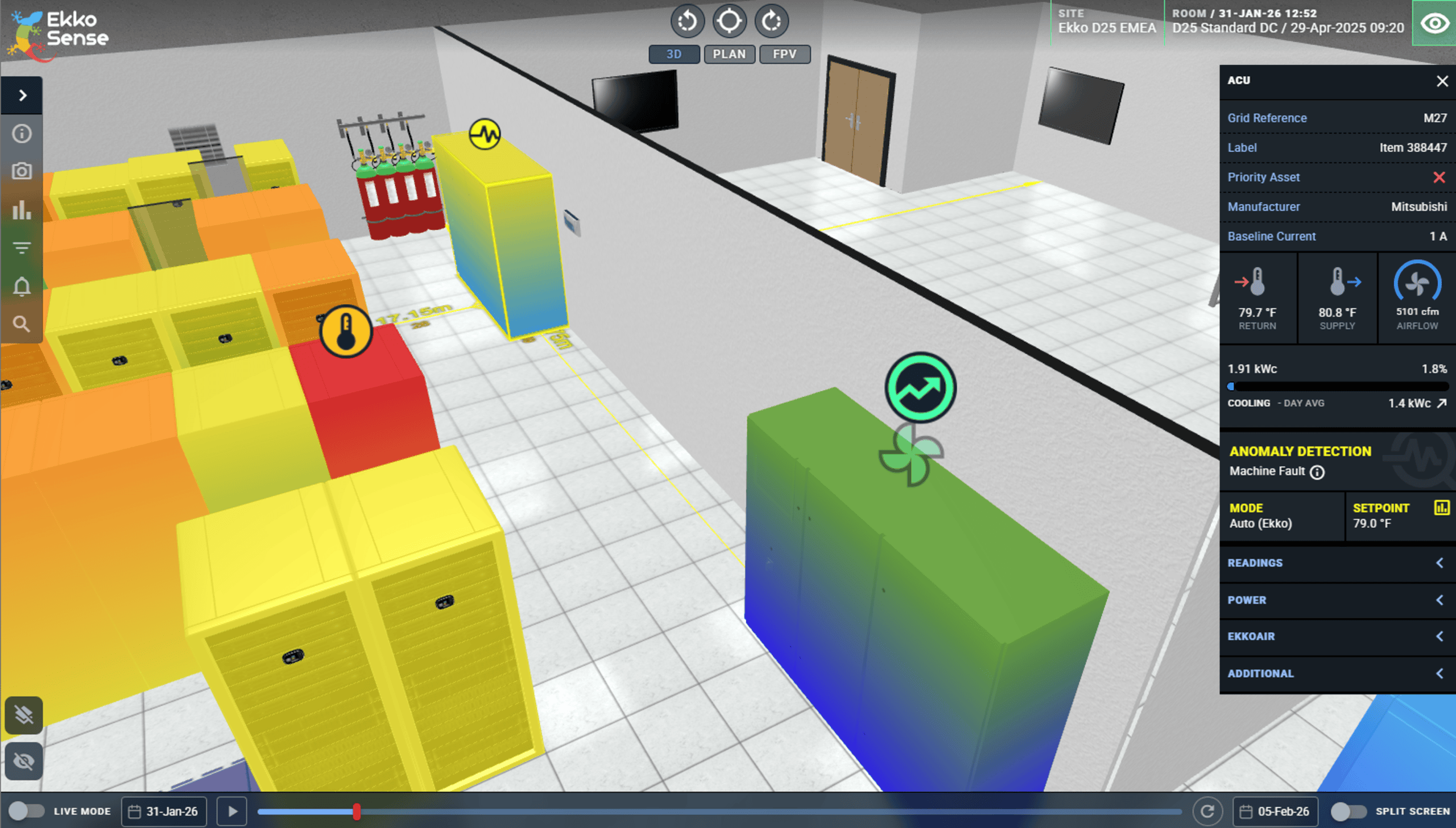 EkkoSense data center management Cooling Anomalies Detection capability - identify risk ahead of BMS