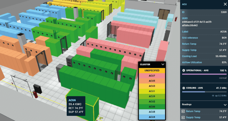 An EkkoSoft screenshot showing Cooling, UPS Power, Utility Power.