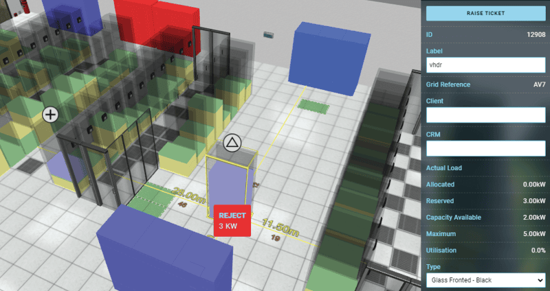 An EkkoSoft screenshot showing real-time and historical capacity reported by the cooling units.