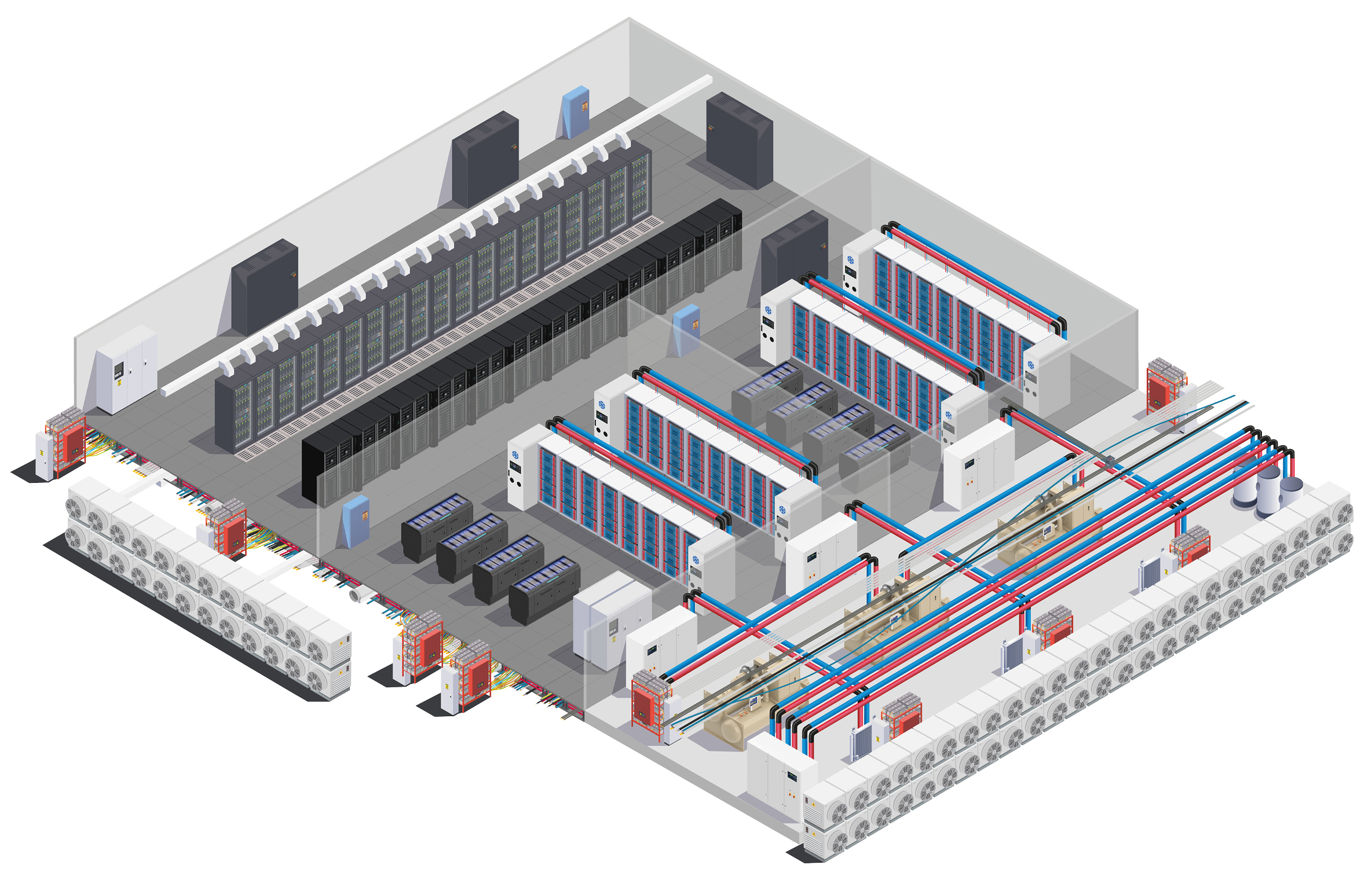 3D visual of liquid cooled data center