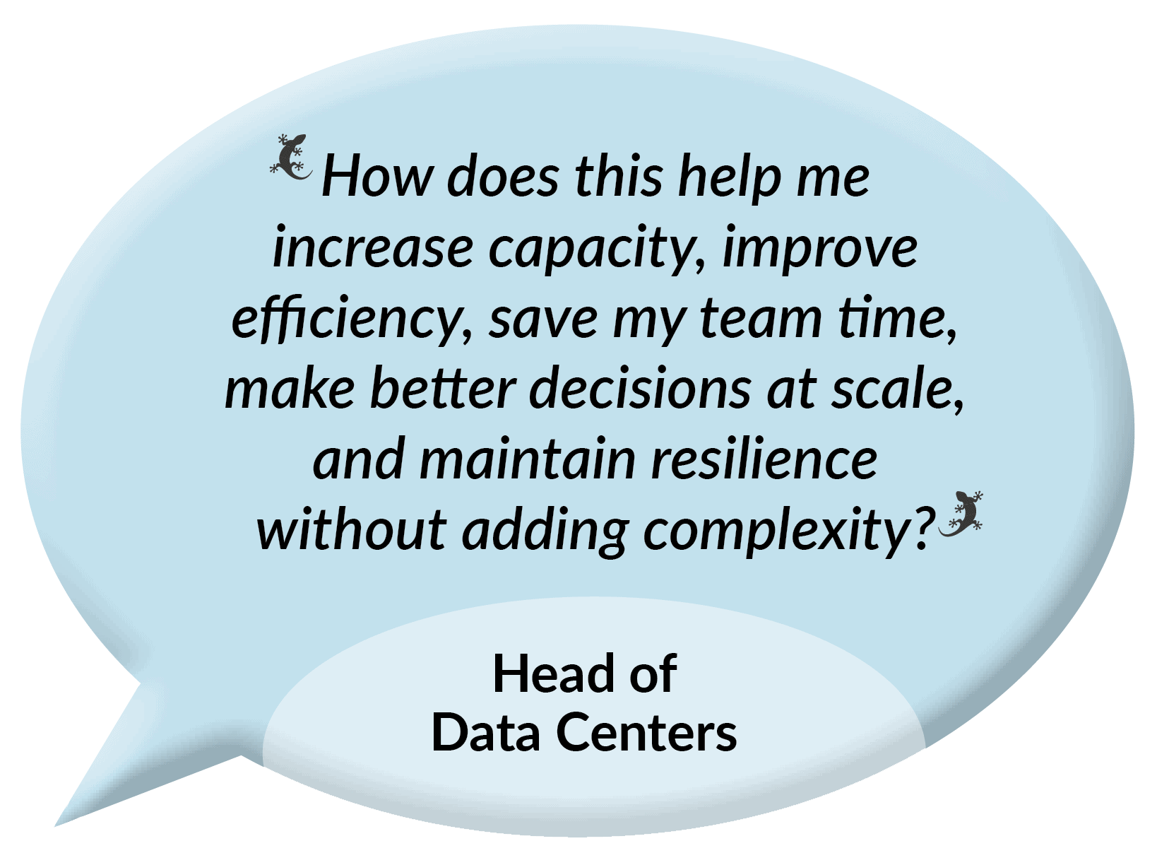 How does this help me increase capacity, improve efficiency, save my team time, make better decisions at scale, and maintain resilience without adding complexity? - Head of Data Centers