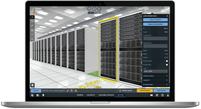 EkkoSense DCOI colocation data center editor mode screen